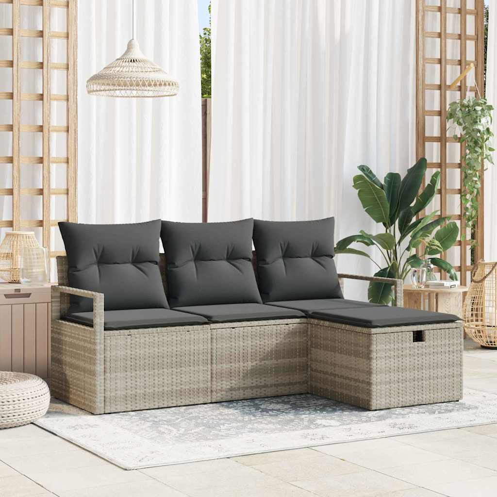 Bankstel met kussen met opslag 4 pcs Lichtgrijs poly rattan is nu te koop bij PeponiXL, paradijselijk wonen!