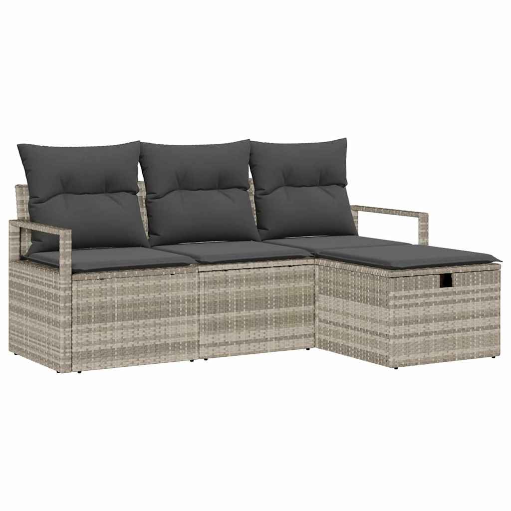 Bankstel met kussen met opslag 4 pcs Lichtgrijs poly rattan is nu te koop bij PeponiXL, paradijselijk wonen!