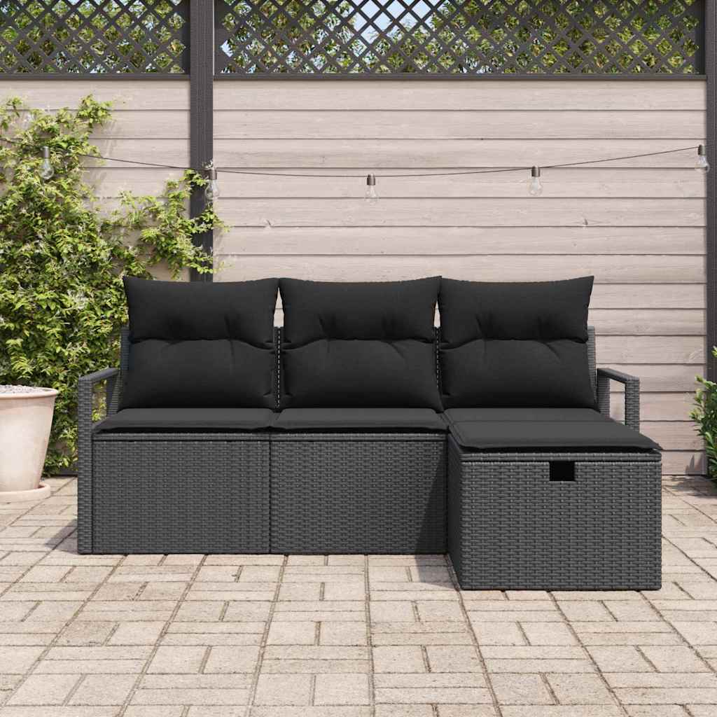 Bankstel met kussen met opslag 4 pcs Zwart poly rattan is nu te koop bij PeponiXL, paradijselijk wonen!