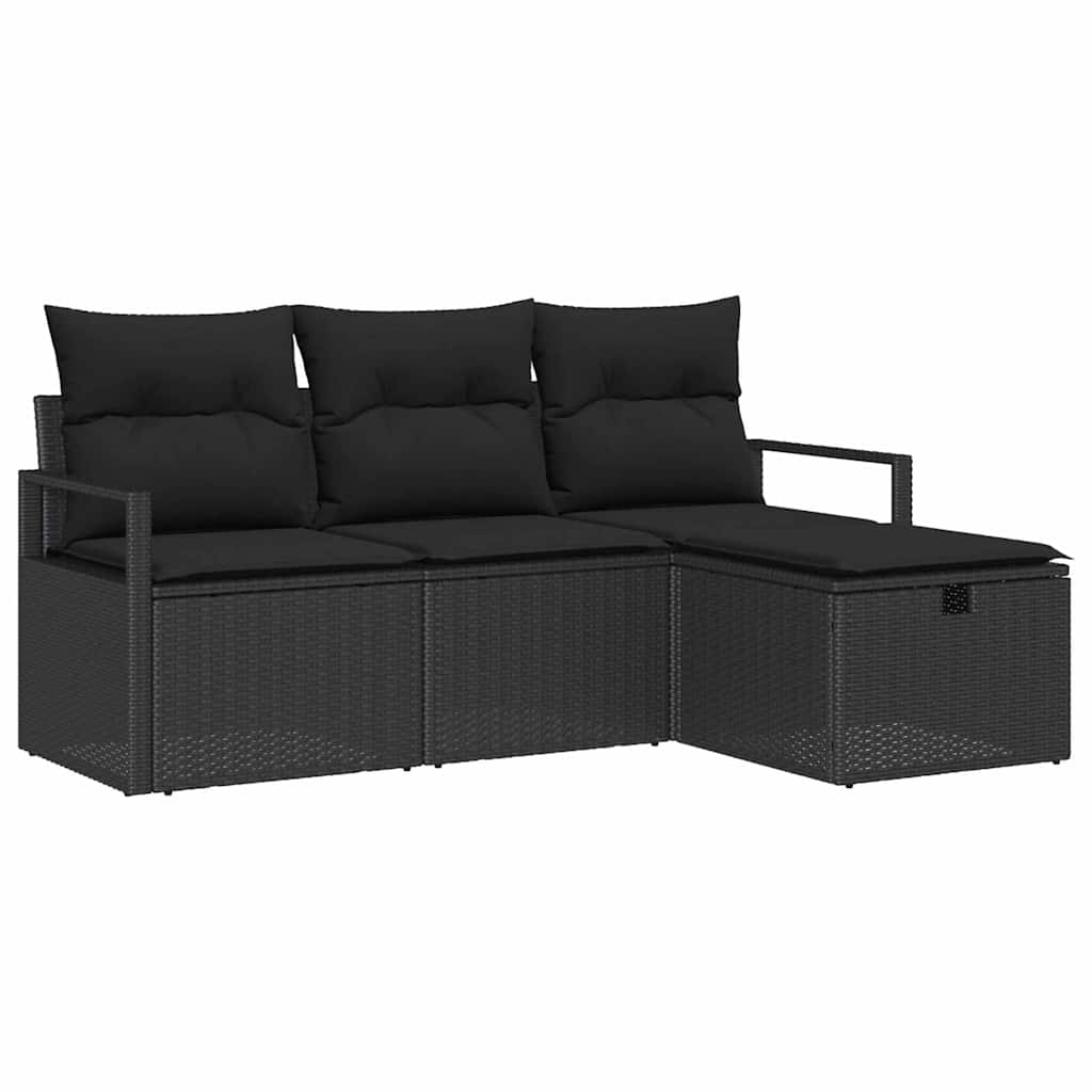 Bankstel met kussen met opslag 4 pcs Zwart poly rattan is nu te koop bij PeponiXL, paradijselijk wonen!