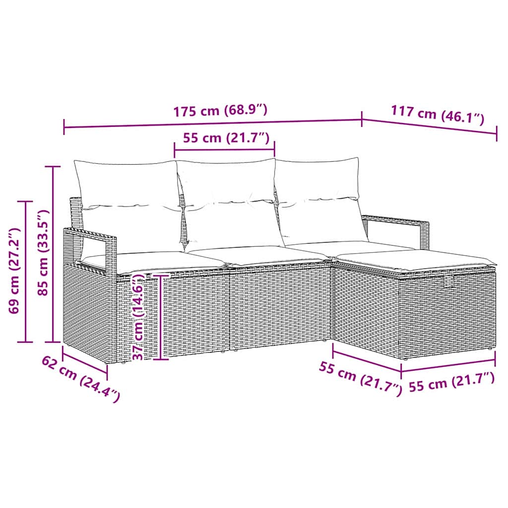 Bankstel met kussen met opslag 4 pcs Zwart poly rattan is nu te koop bij PeponiXL, paradijselijk wonen!