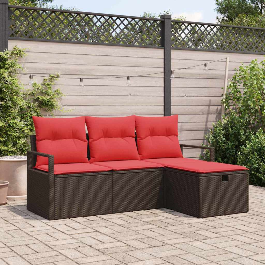 Bankstel met kussen met opslag 4 pcs Bruin en Rood poly rattan is nu te koop bij PeponiXL, paradijselijk wonen!