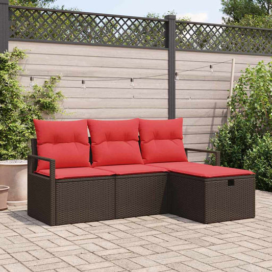 Bankstel met kussen met opslag 4 pcs Bruin en Rood poly rattan is nu te koop bij PeponiXL, paradijselijk wonen!