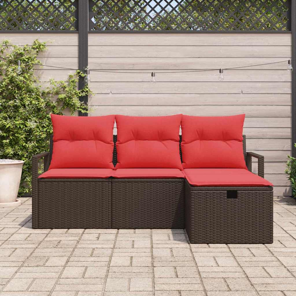 Bankstel met kussen met opslag 4 pcs Bruin en Rood poly rattan is nu te koop bij PeponiXL, paradijselijk wonen!