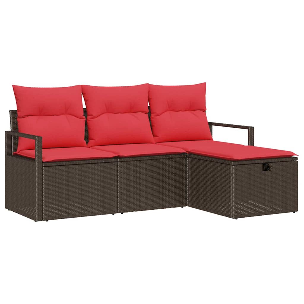 Bankstel met kussen met opslag 4 pcs Bruin en Rood poly rattan is nu te koop bij PeponiXL, paradijselijk wonen!