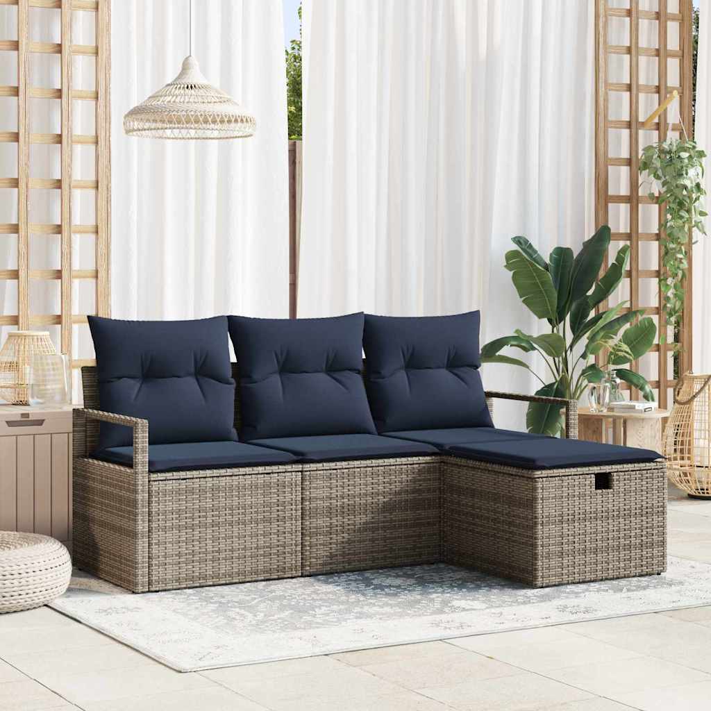 Bankstel met kussen 4 pcs Grijs en Marineblauw poly rattan is nu te koop bij PeponiXL, paradijselijk wonen!