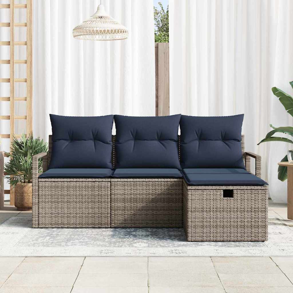 Bankstel met kussen 4 pcs Grijs en Marineblauw poly rattan is nu te koop bij PeponiXL, paradijselijk wonen!
