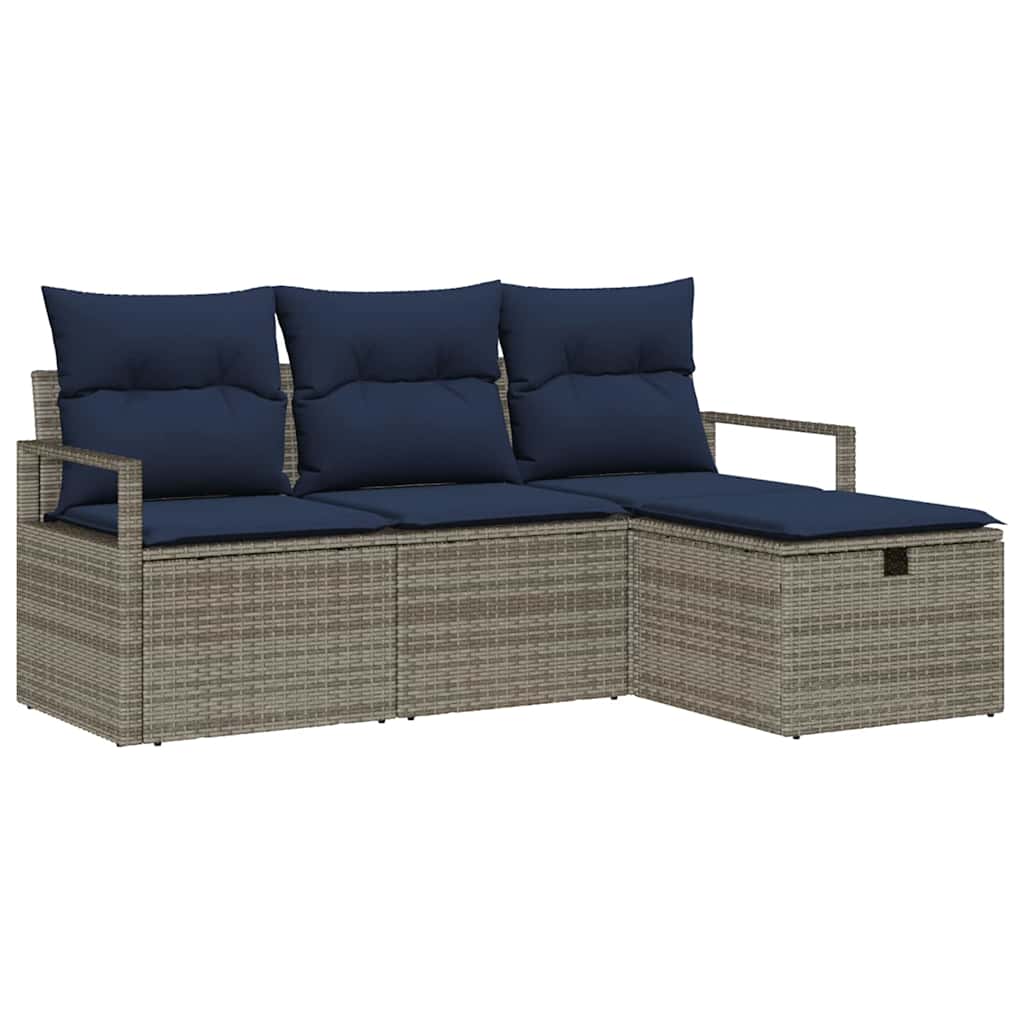 Bankstel met kussen 4 pcs Grijs en Marineblauw poly rattan is nu te koop bij PeponiXL, paradijselijk wonen!