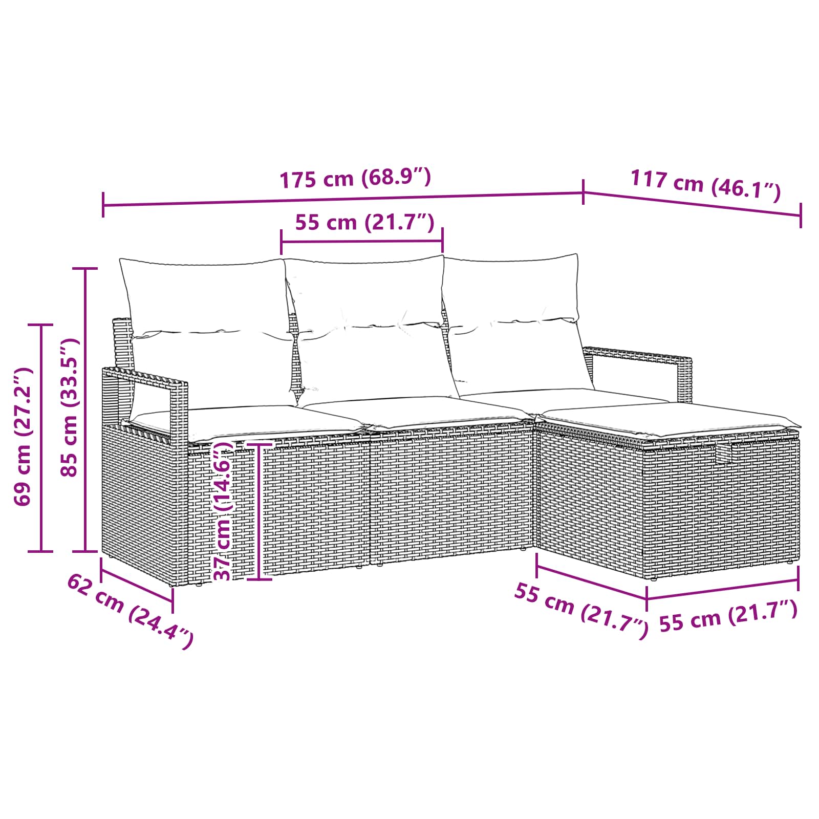 Bankstel met kussen 4 pcs Grijs en Marineblauw poly rattan is nu te koop bij PeponiXL, paradijselijk wonen!