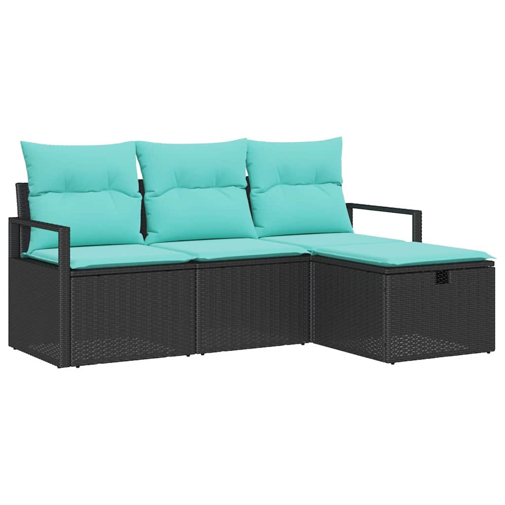 Bankstel met kussen 4 pcs Zwart en Turquoise poly rattan is nu te koop bij PeponiXL, paradijselijk wonen!