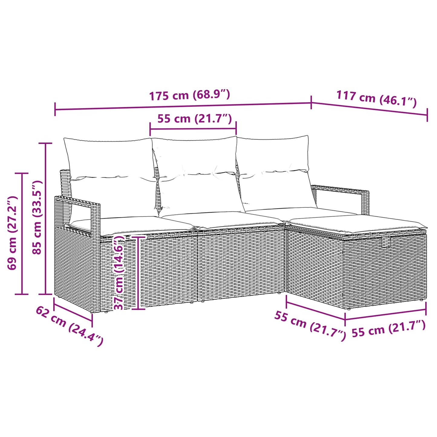 Bankstel met kussen 4 pcs Zwart en Turquoise poly rattan is nu te koop bij PeponiXL, paradijselijk wonen!