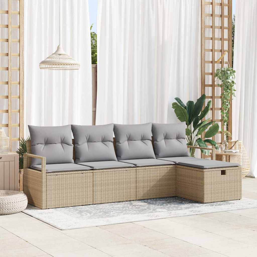 Bankstel met kussen 5 pcs Beige en Licht Grijs poly rattan is nu te koop bij PeponiXL, paradijselijk wonen!