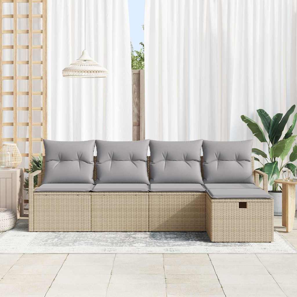 Bankstel met kussen 5 pcs Beige en Licht Grijs poly rattan is nu te koop bij PeponiXL, paradijselijk wonen!