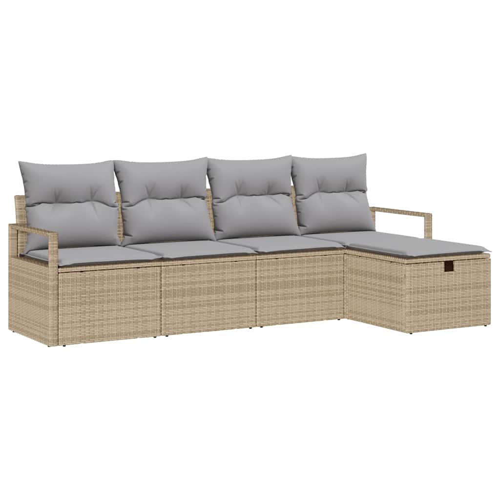 Bankstel met kussen 5 pcs Beige en Licht Grijs poly rattan is nu te koop bij PeponiXL, paradijselijk wonen!