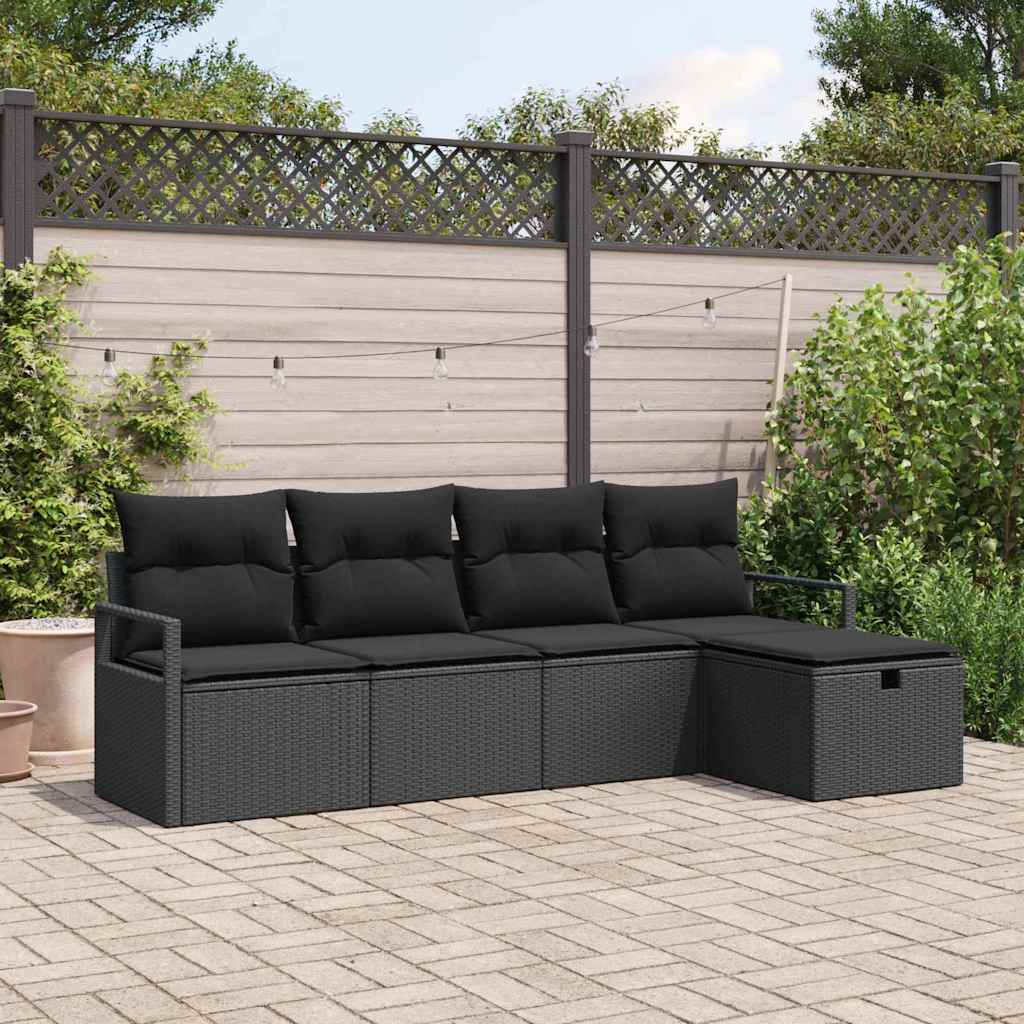 Bankstel met kussen met opslag 5 pcs Zwart poly rattan is nu te koop bij PeponiXL, paradijselijk wonen!