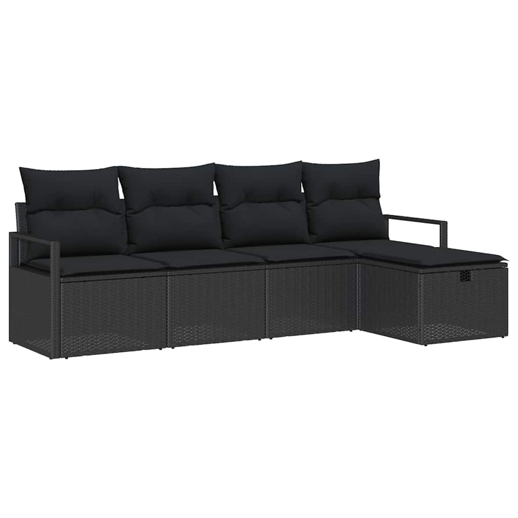 Bankstel met kussen met opslag 5 pcs Zwart poly rattan is nu te koop bij PeponiXL, paradijselijk wonen!