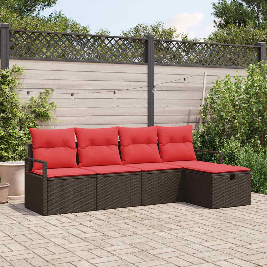 Bankstel met kussen met opslag Bruin en Rood poly rattan is nu te koop bij PeponiXL, paradijselijk wonen!