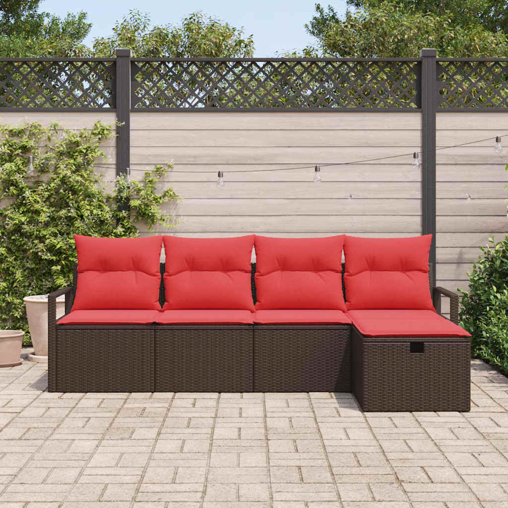 Bankstel met kussen met opslag Bruin en Rood poly rattan is nu te koop bij PeponiXL, paradijselijk wonen!
