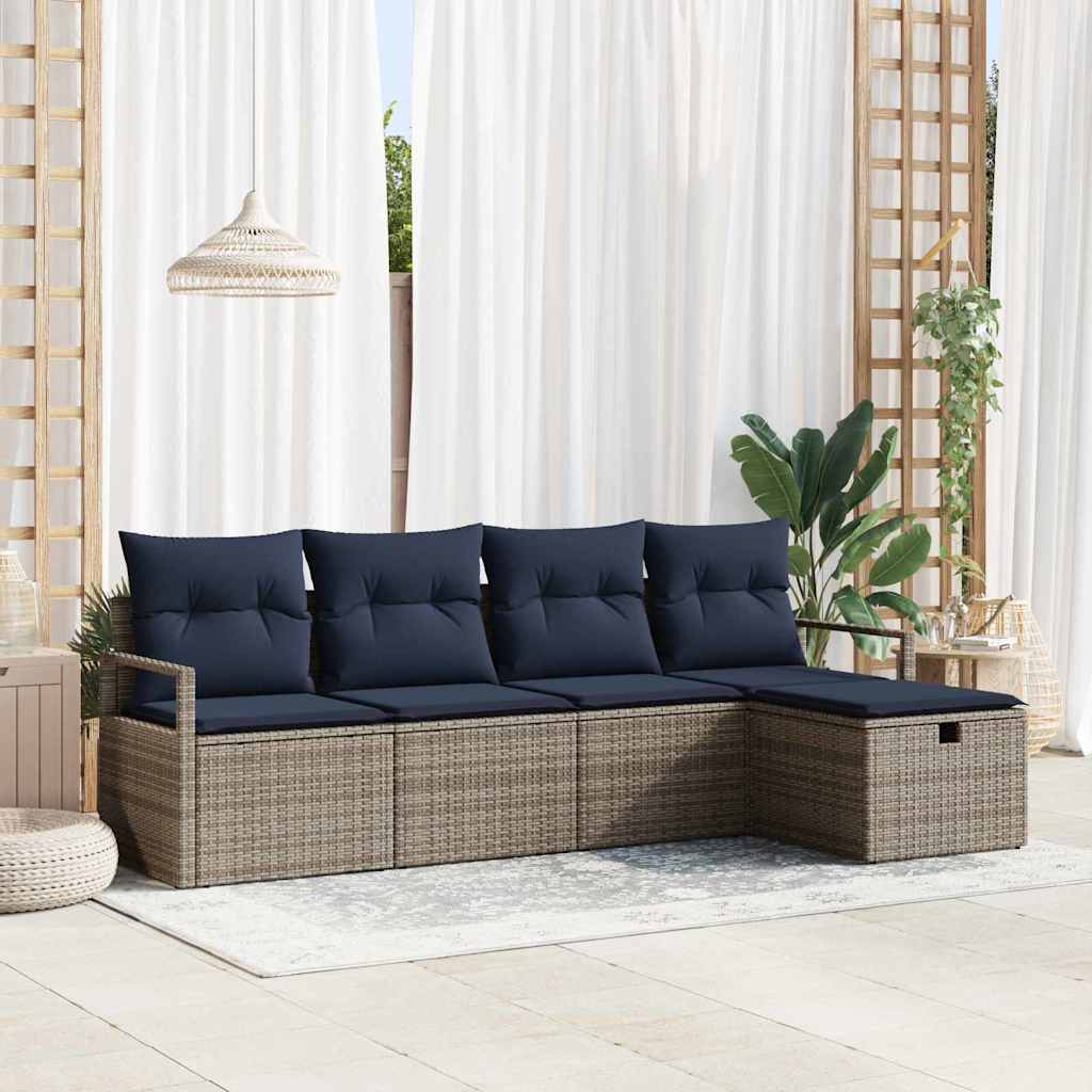 Bankstel met kussen 5 pcs Grijs en Marineblauw poly rattan is nu te koop bij PeponiXL, paradijselijk wonen!
