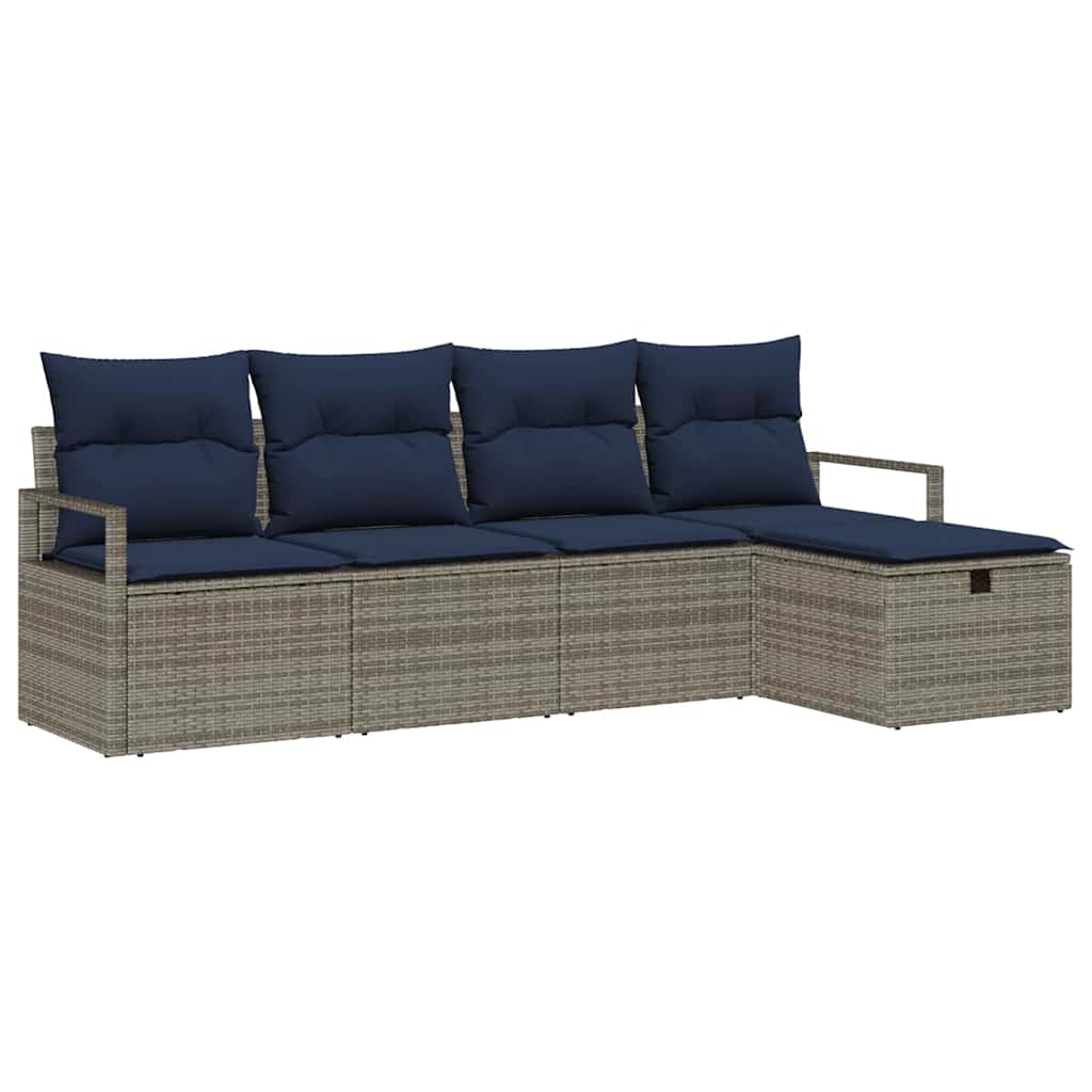 Bankstel met kussen 5 pcs Grijs en Marineblauw poly rattan is nu te koop bij PeponiXL, paradijselijk wonen!