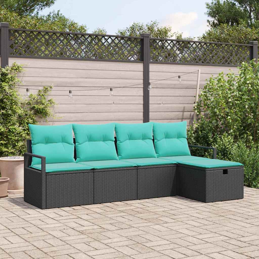 Bankstel met kussen 5 pcs Zwart en Turquoise poly rattan is nu te koop bij PeponiXL, paradijselijk wonen!
