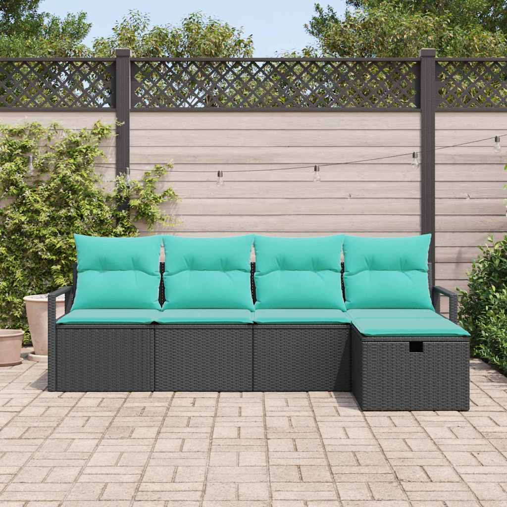 Bankstel met kussen 5 pcs Zwart en Turquoise poly rattan is nu te koop bij PeponiXL, paradijselijk wonen!