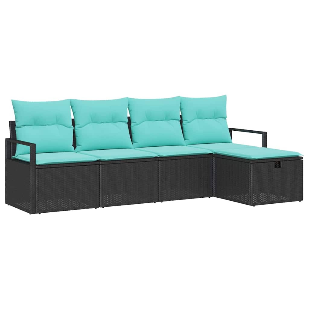 Bankstel met kussen 5 pcs Zwart en Turquoise poly rattan is nu te koop bij PeponiXL, paradijselijk wonen!