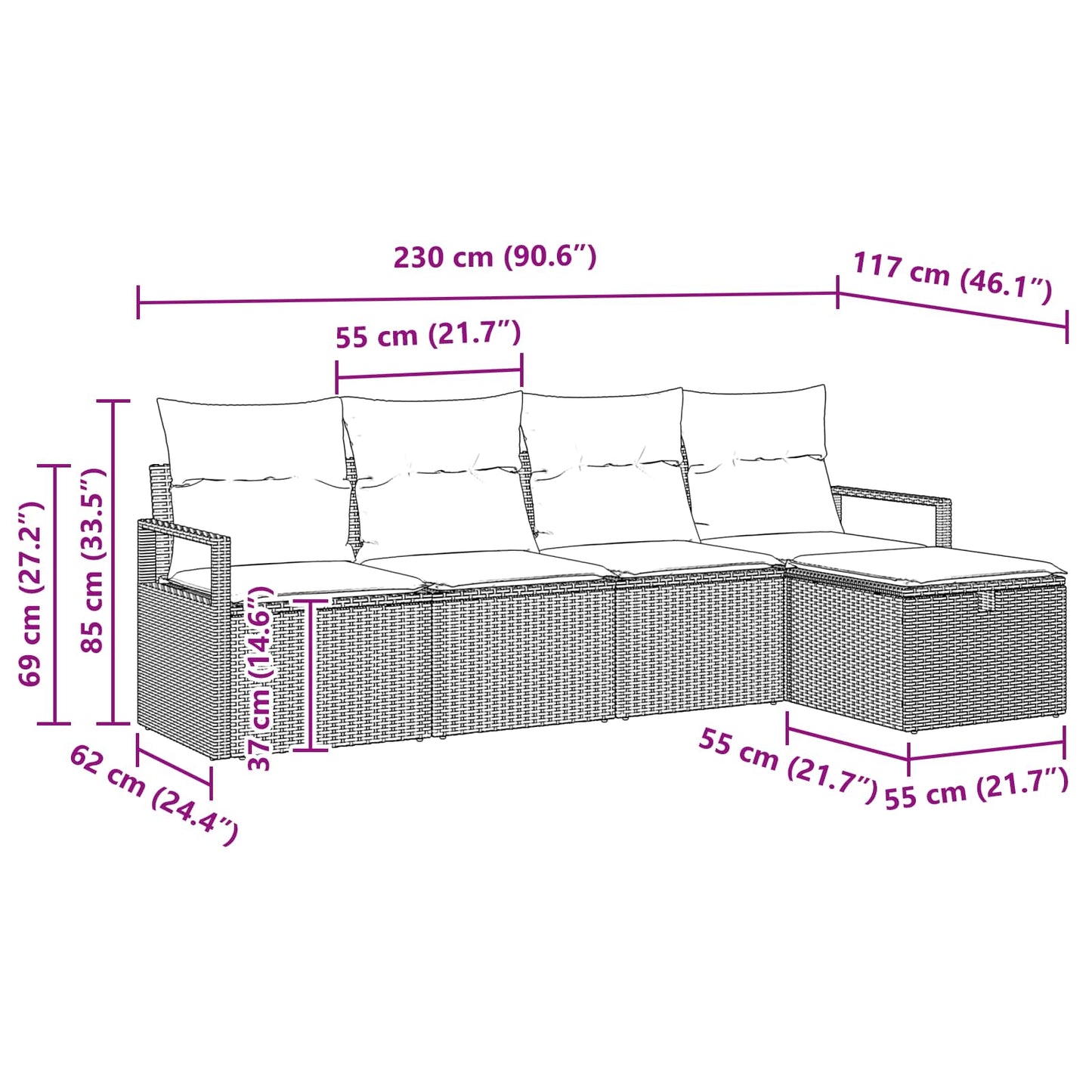Bankstel met kussen 5 pcs Zwart en Turquoise poly rattan is nu te koop bij PeponiXL, paradijselijk wonen!