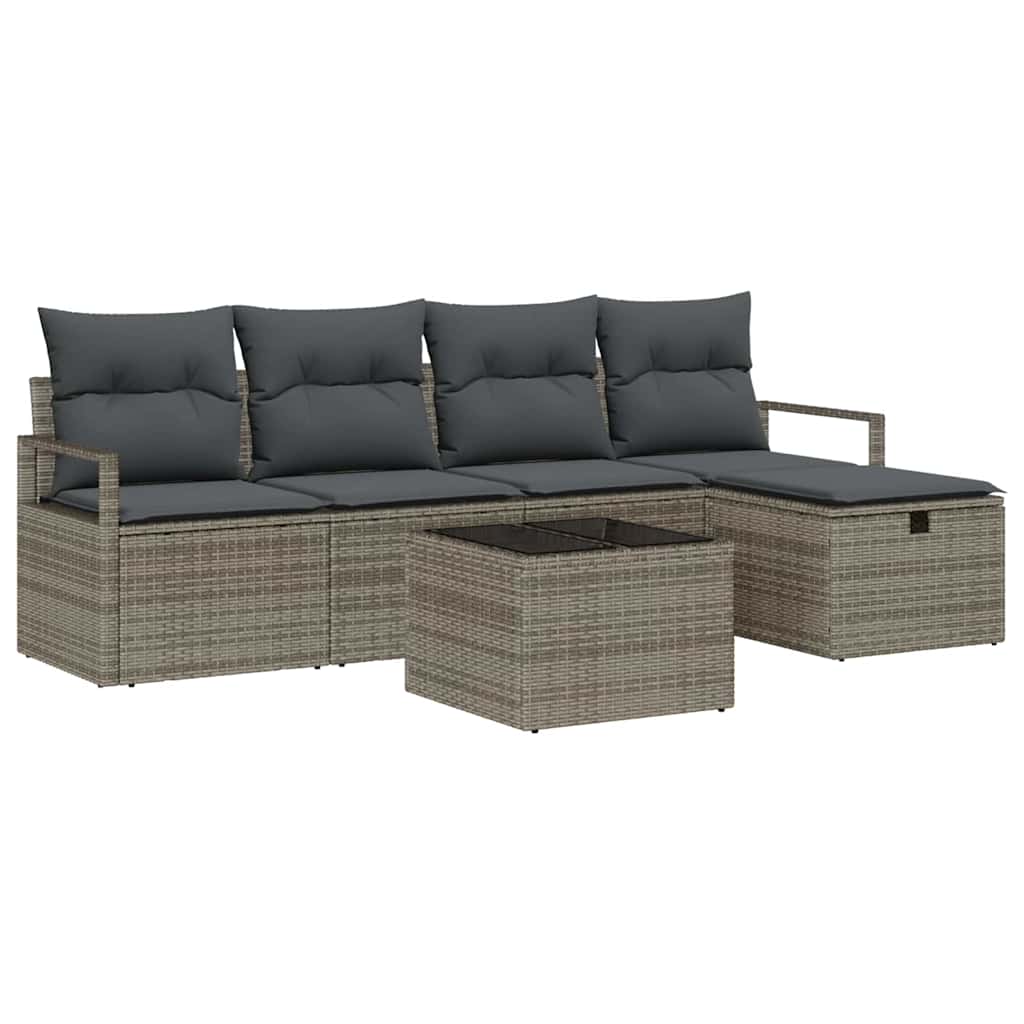 Bankstel met kussen met opslag 6 pcs Grijs poly rattan is nu te koop bij PeponiXL, paradijselijk wonen!