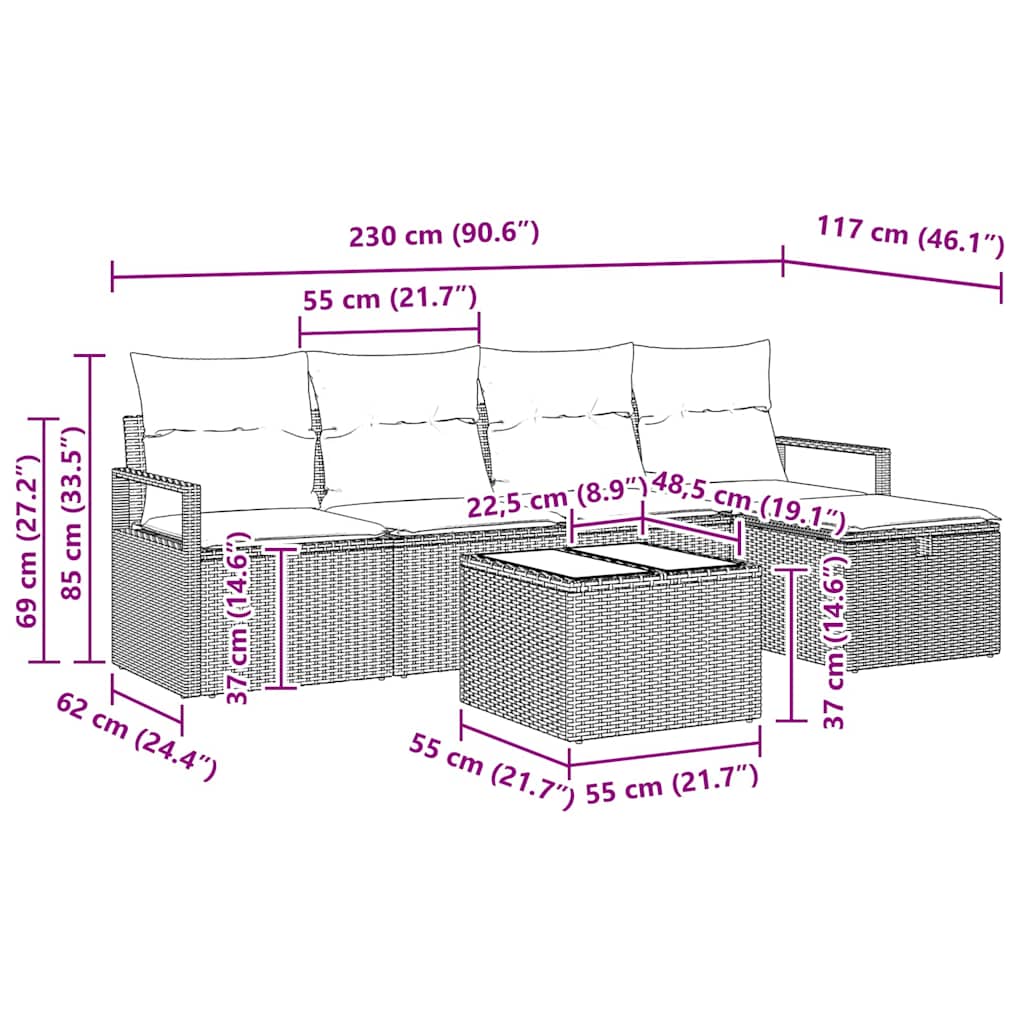 Bankstel met kussen met opslag 6 pcs Grijs poly rattan is nu te koop bij PeponiXL, paradijselijk wonen!
