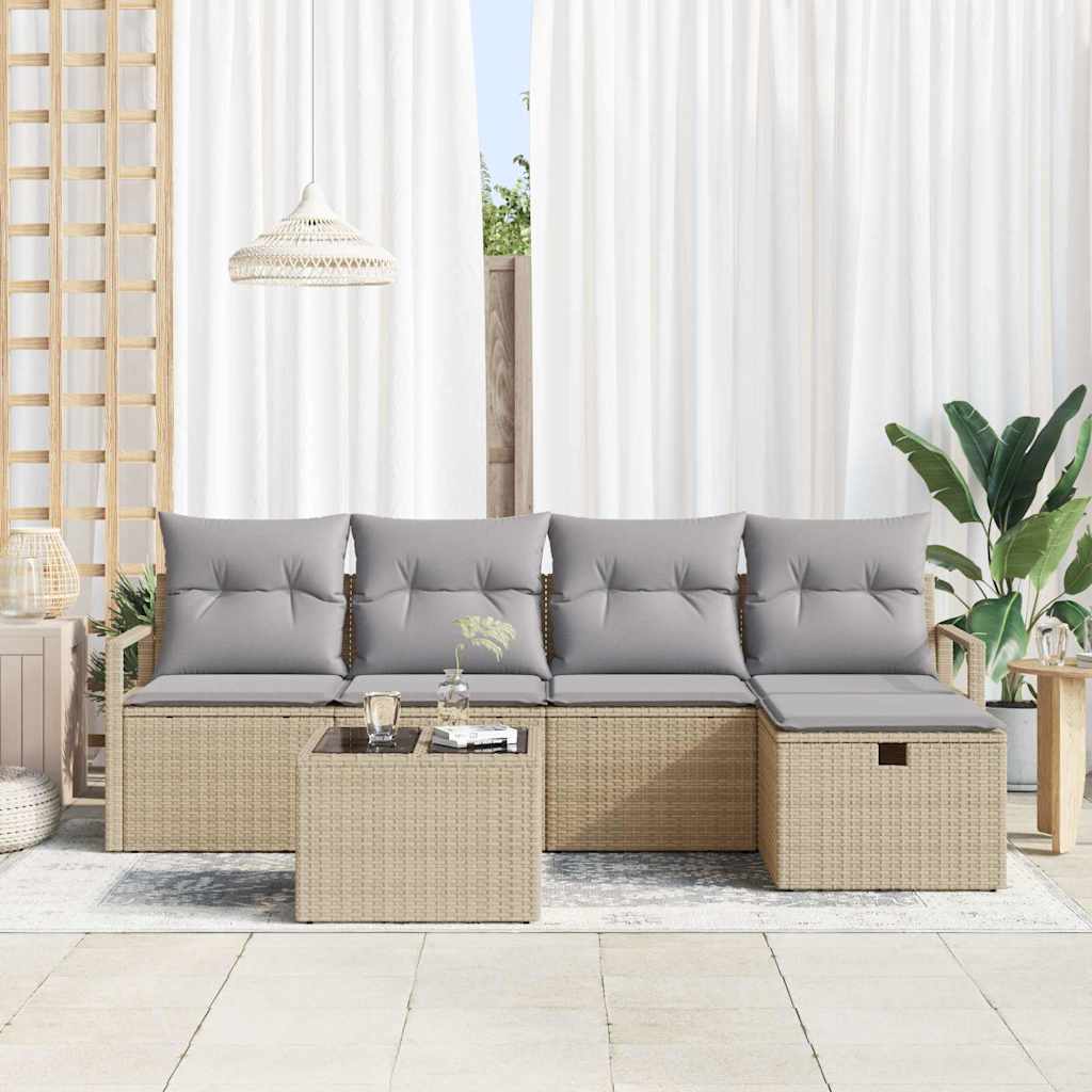 Bankstel met kussen met opslag Beige en Licht Grijs poly rattan is nu te koop bij PeponiXL, paradijselijk wonen!