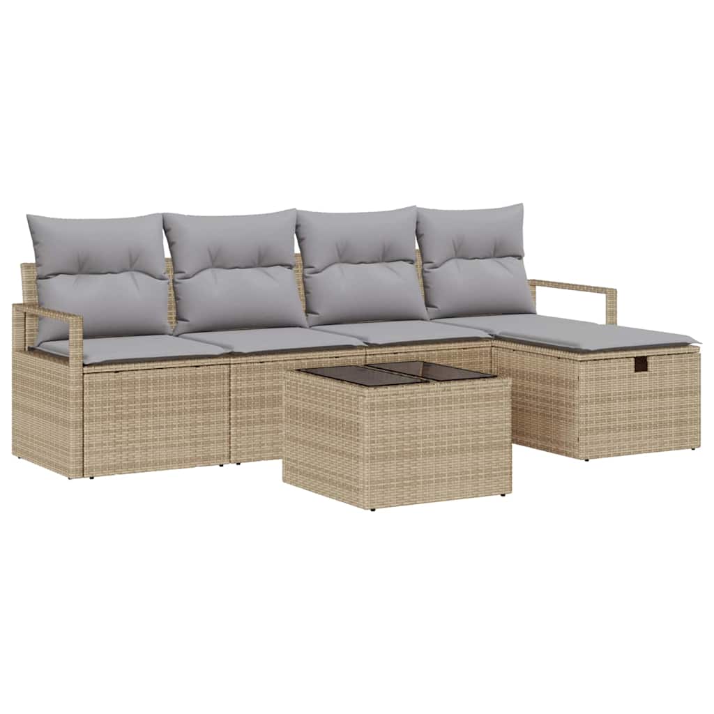Bankstel met kussen met opslag Beige en Licht Grijs poly rattan is nu te koop bij PeponiXL, paradijselijk wonen!