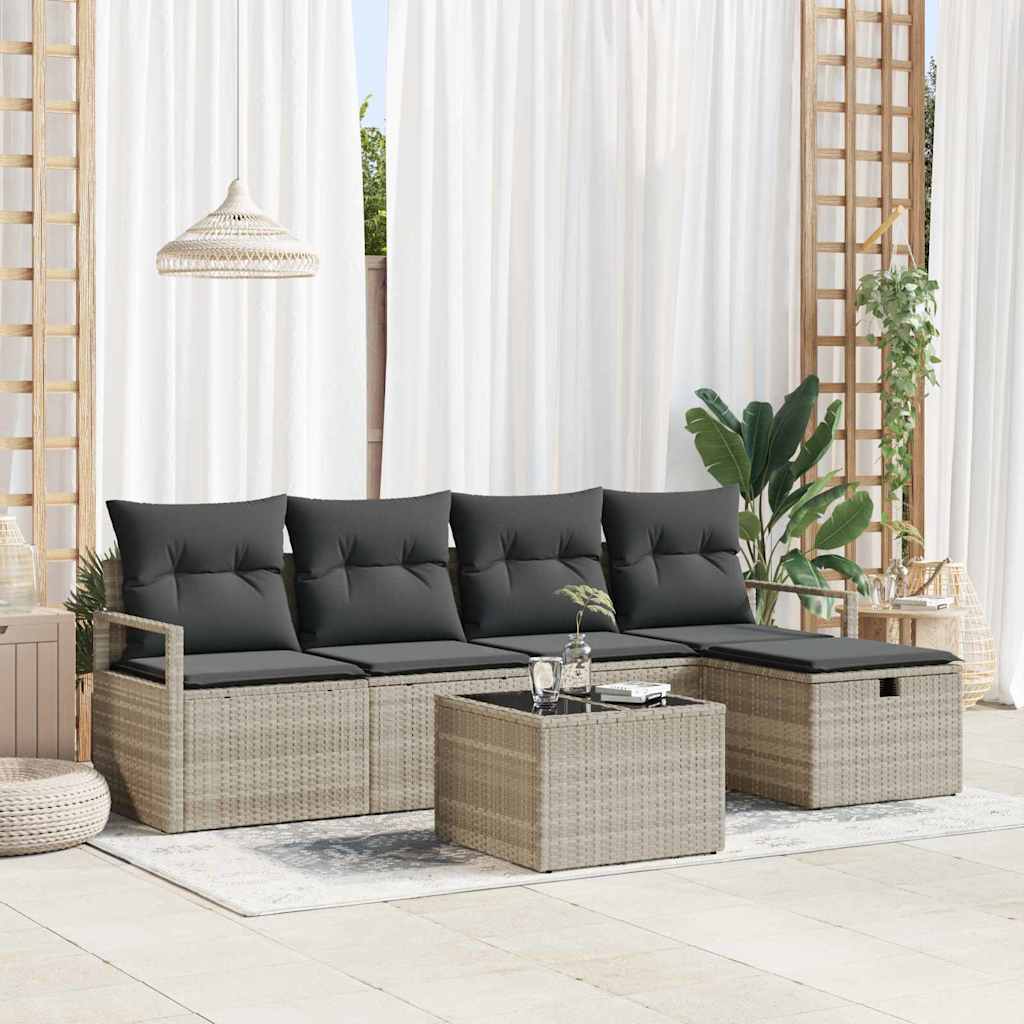 Bankstel met kussen met opslag 6 pcs Lichtgrijs poly rattan is nu te koop bij PeponiXL, paradijselijk wonen!