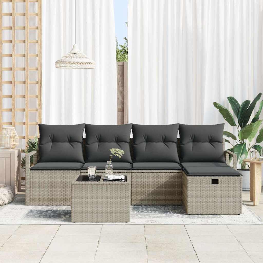 Bankstel met kussen met opslag 6 pcs Lichtgrijs poly rattan is nu te koop bij PeponiXL, paradijselijk wonen!
