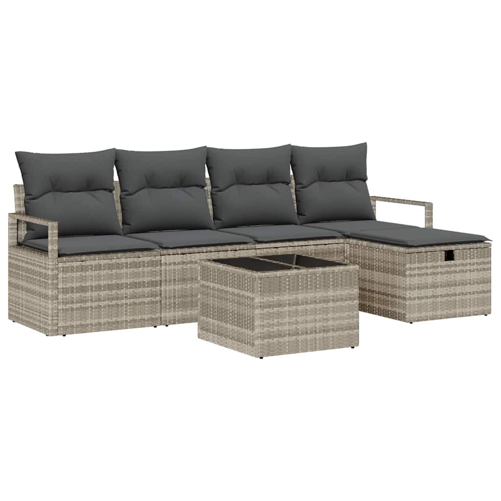 Bankstel met kussen met opslag 6 pcs Lichtgrijs poly rattan is nu te koop bij PeponiXL, paradijselijk wonen!