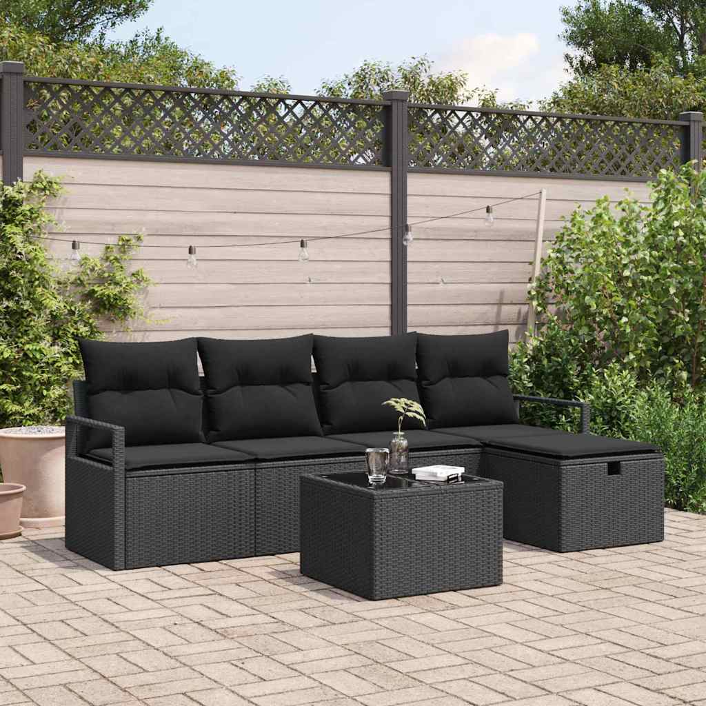 Bankstel met kussen met opslag 6 pcs Zwart poly rattan is nu te koop bij PeponiXL, paradijselijk wonen!