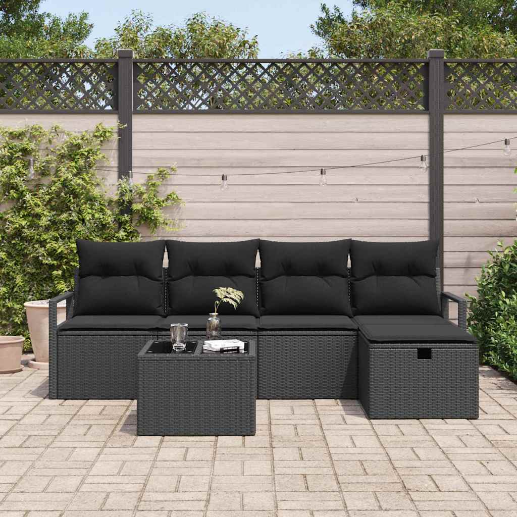 Bankstel met kussen met opslag 6 pcs Zwart poly rattan is nu te koop bij PeponiXL, paradijselijk wonen!