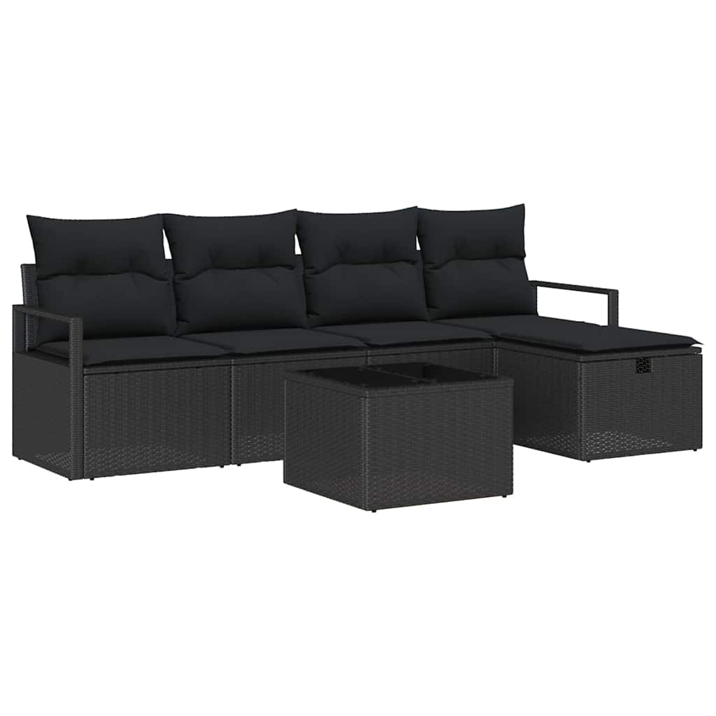 Bankstel met kussen met opslag 6 pcs Zwart poly rattan is nu te koop bij PeponiXL, paradijselijk wonen!