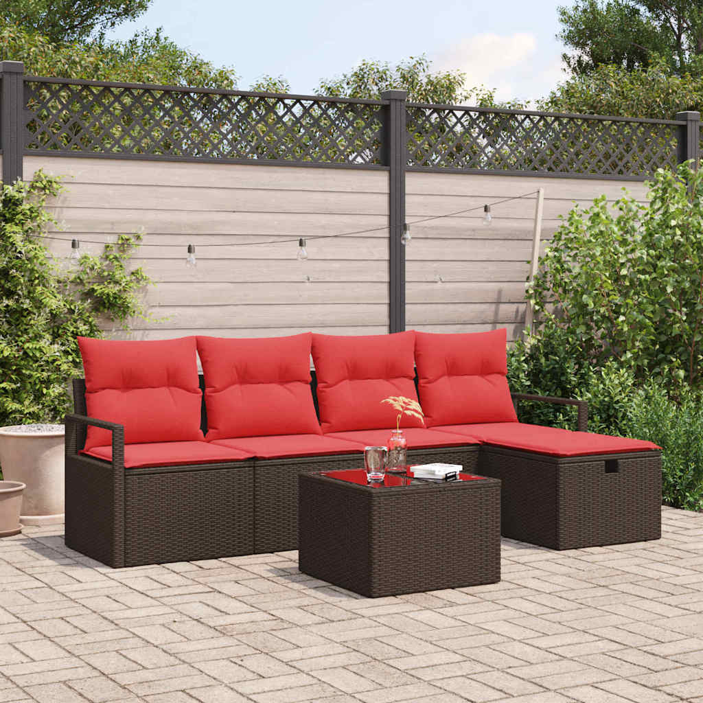 Bankstel met kussen met opslag 6 pcs Bruin en Rood poly rattan is nu te koop bij PeponiXL, paradijselijk wonen!