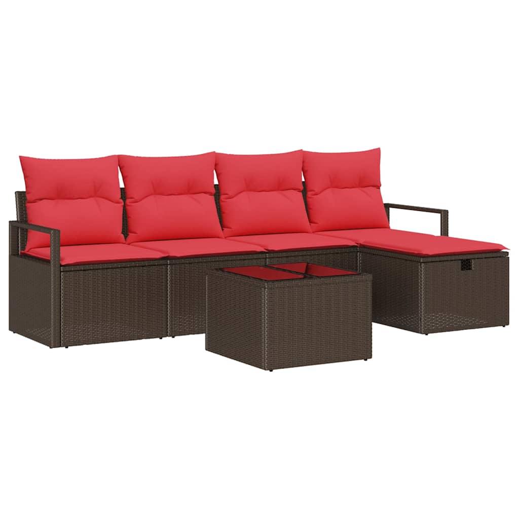 Bankstel met kussen met opslag 6 pcs Bruin en Rood poly rattan is nu te koop bij PeponiXL, paradijselijk wonen!