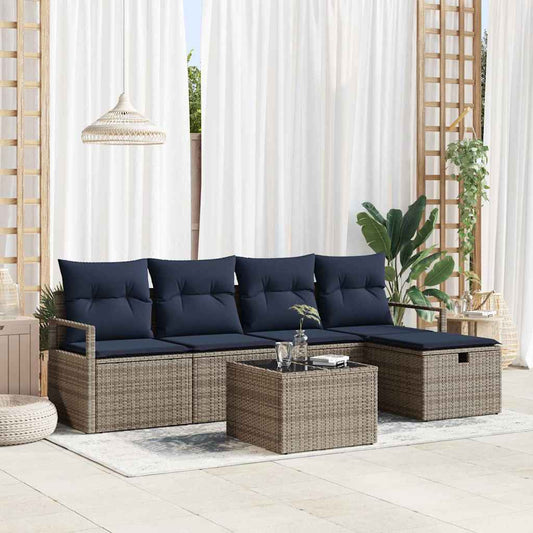 Bankstel met kussen met opslag Grijs en Marineblauw poly rattan is nu te koop bij PeponiXL, paradijselijk wonen!