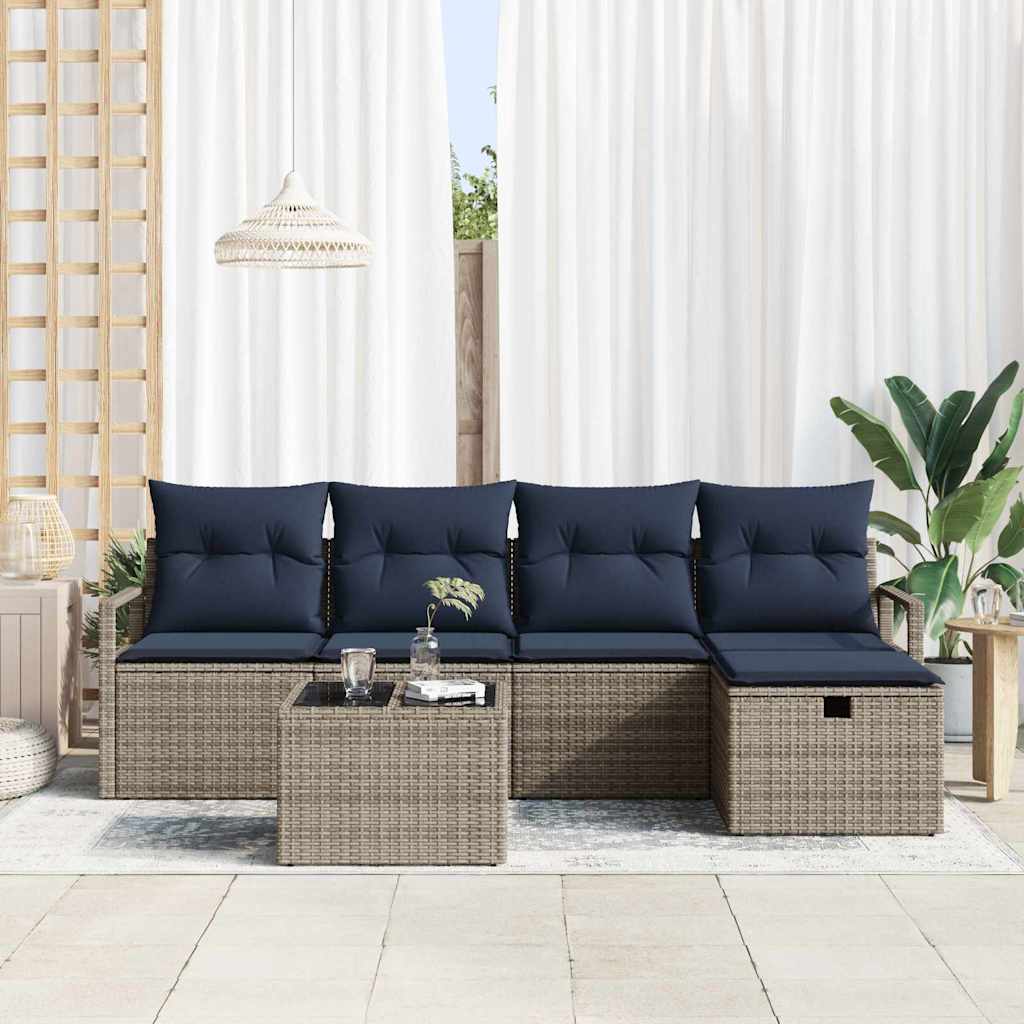 Bankstel met kussen met opslag Grijs en Marineblauw poly rattan is nu te koop bij PeponiXL, paradijselijk wonen!