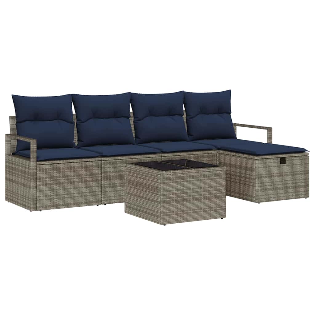 Bankstel met kussen met opslag Grijs en Marineblauw poly rattan is nu te koop bij PeponiXL, paradijselijk wonen!