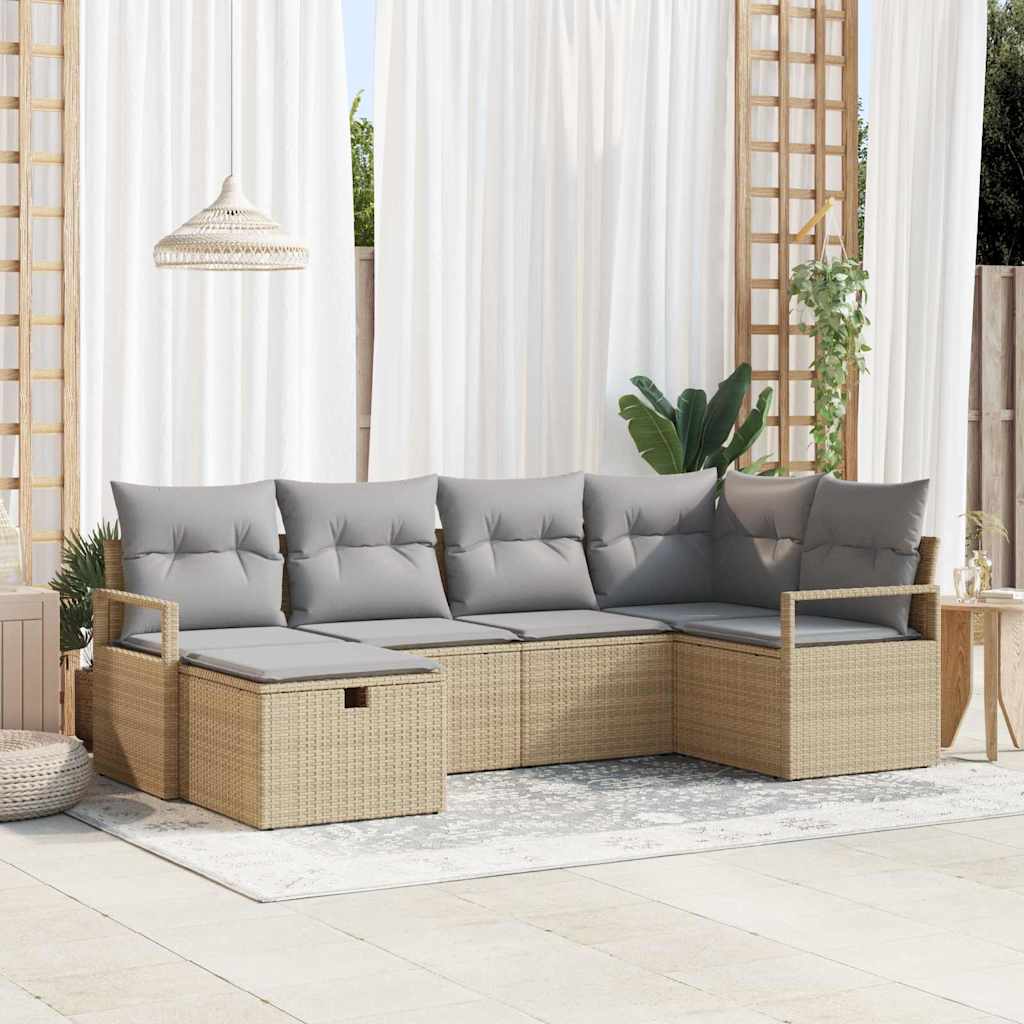 Bankstel met kussen 6 pcs Beige en Licht Grijs poly rattan is nu te koop bij PeponiXL, paradijselijk wonen!