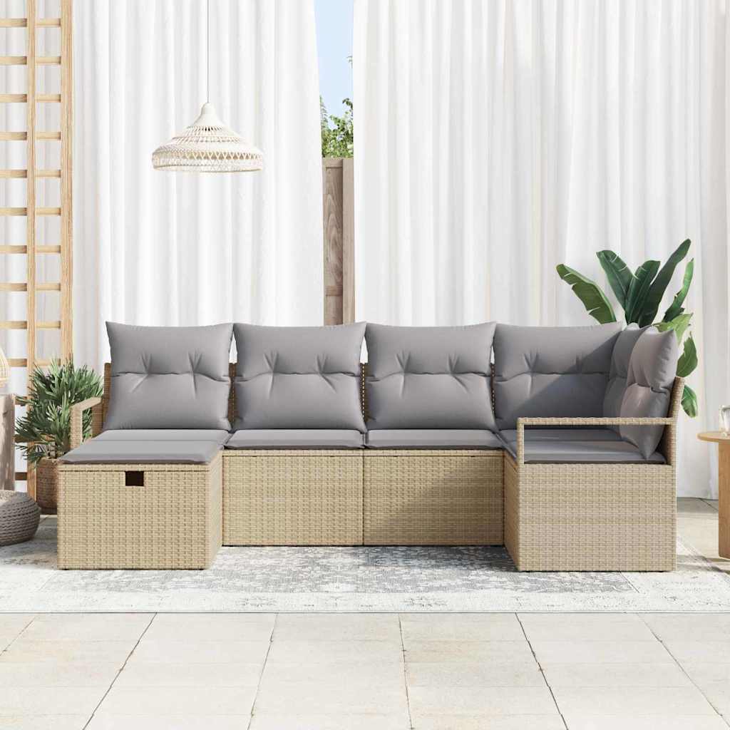 Bankstel met kussen 6 pcs Beige en Licht Grijs poly rattan is nu te koop bij PeponiXL, paradijselijk wonen!