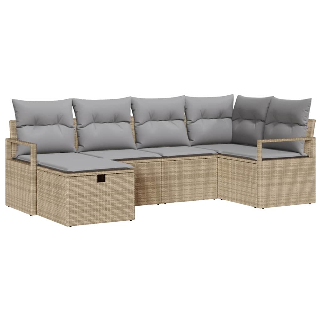 Bankstel met kussen 6 pcs Beige en Licht Grijs poly rattan is nu te koop bij PeponiXL, paradijselijk wonen!