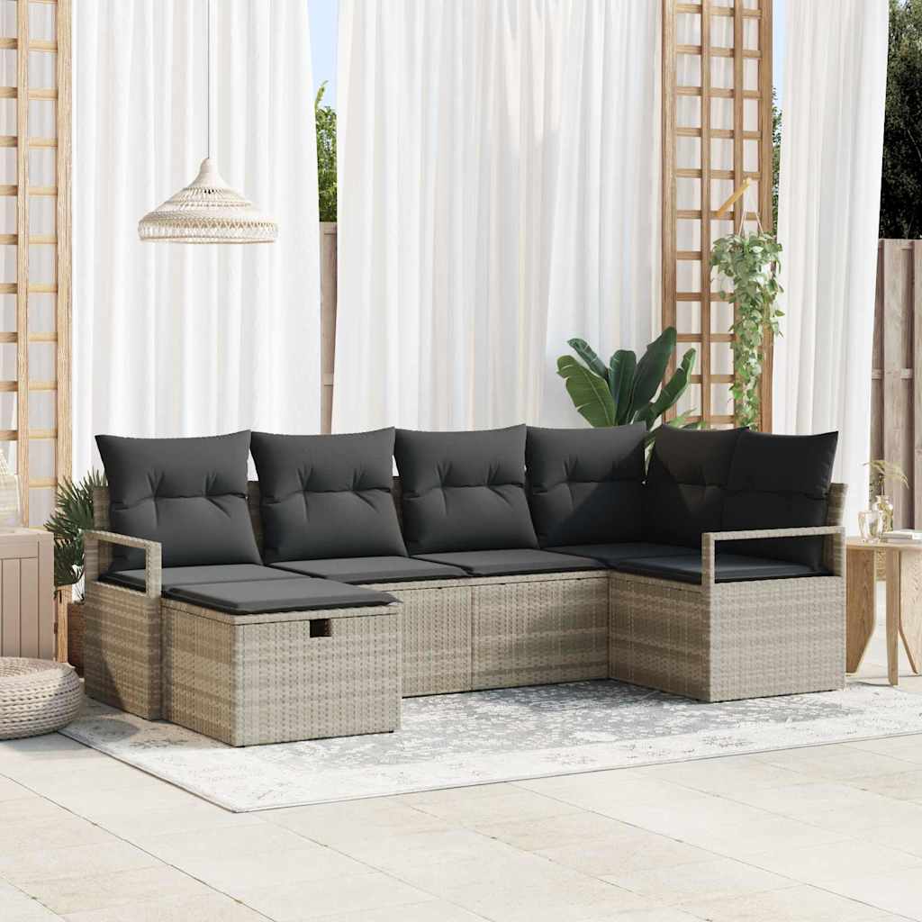 Bankstel met kussen met opslag 6 pcs Lichtgrijs poly rattan is nu te koop bij PeponiXL, paradijselijk wonen!