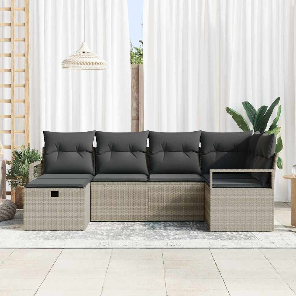 Bankstel met kussen met opslag 6 pcs Lichtgrijs poly rattan is nu te koop bij PeponiXL, paradijselijk wonen!