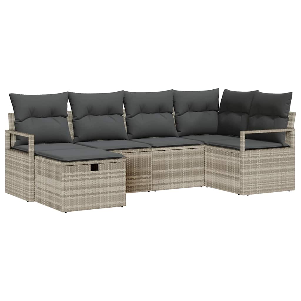 Bankstel met kussen met opslag 6 pcs Lichtgrijs poly rattan is nu te koop bij PeponiXL, paradijselijk wonen!