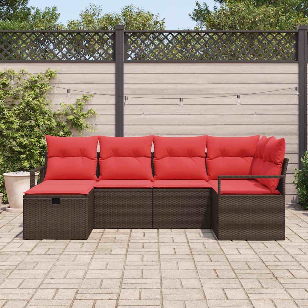 Bankstel met kussen met opslag Bruin en Rood poly rattan is nu te koop bij PeponiXL, paradijselijk wonen!